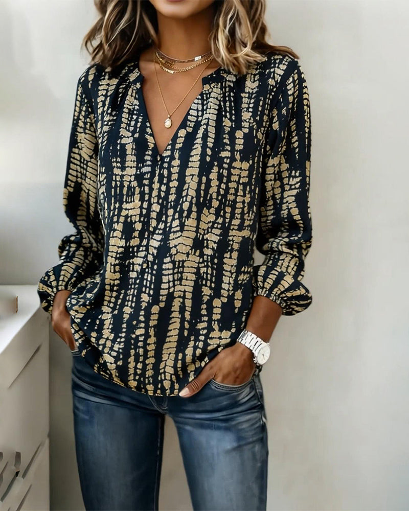 Trykt Langermet Topp Med Ståkrage