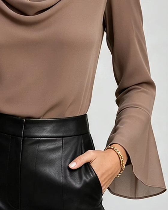 Bluse Mock Hals Lang Erme Solid