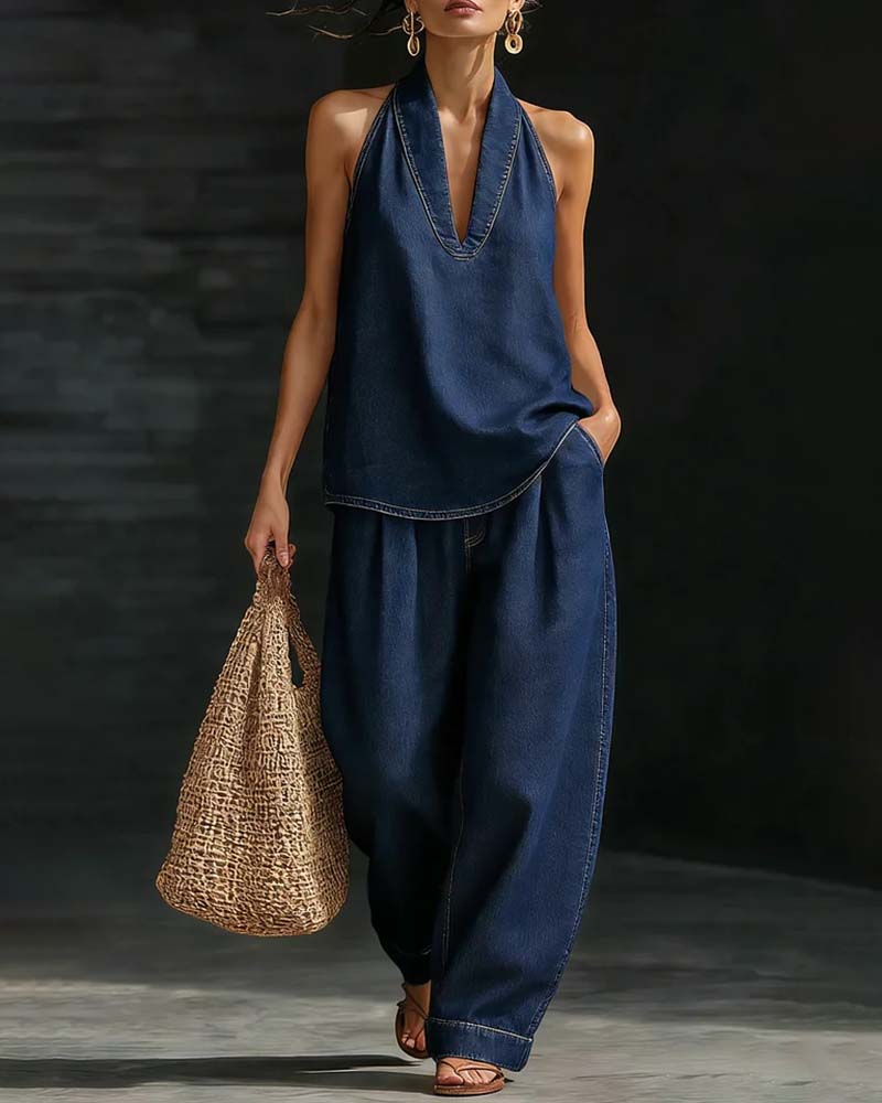Set Mote Halsstrikk Denim