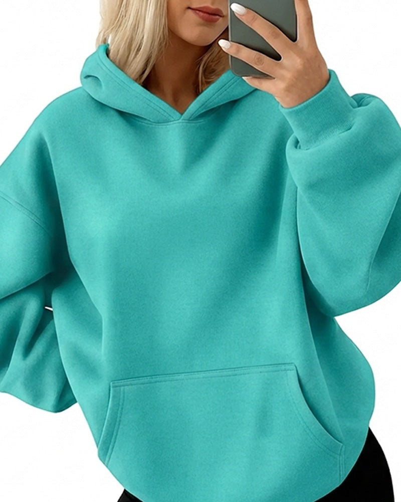 Hoodie Hetter Lomme Solid Løs