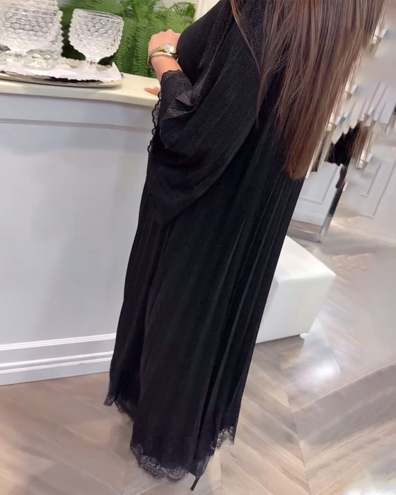 Kjole Rund Hals Løs Blonder Patchwork