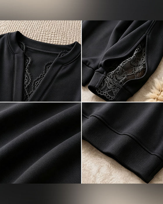 Sweatshirt V-Hals Splitt Blonde Patchwork