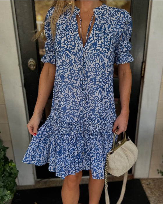 Kjole Knyting Pufferme Trykt