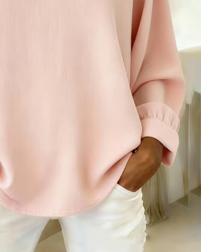 Løstsittende V-Hals Topp Med Dropped Shoulders