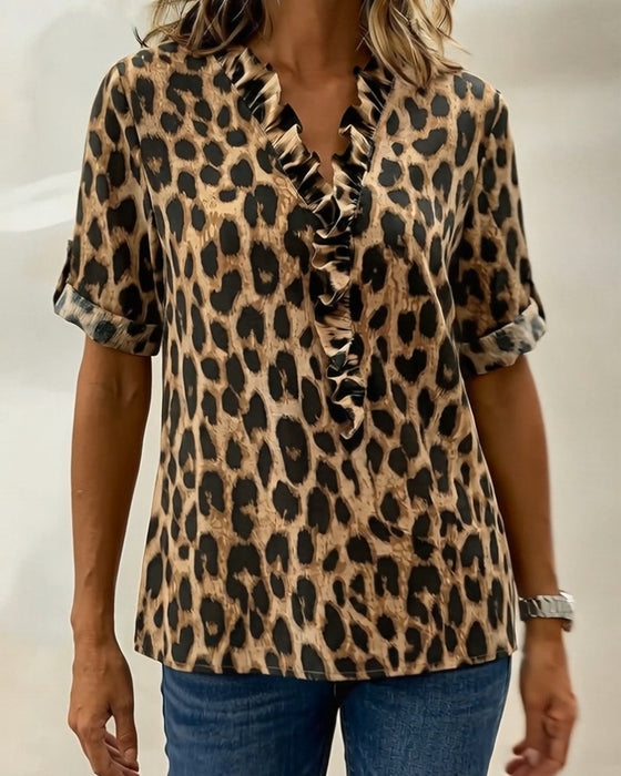 Bluse Klassisk Leopardtrykk Rysj