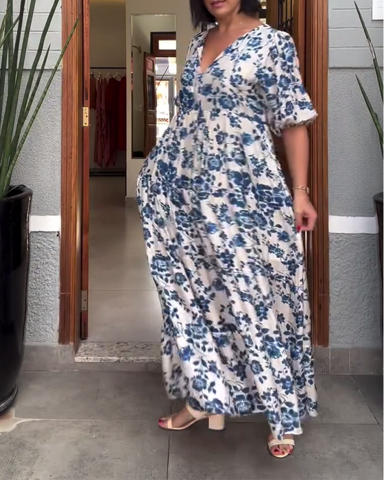 Kjole Kortermet Blomstertrykk