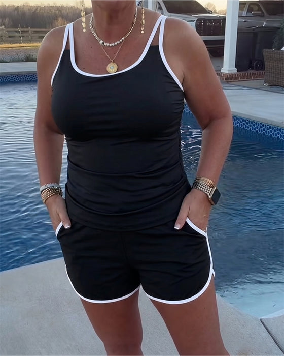 Tankini Med Fargekontrast Kantebånd Og Sømmer