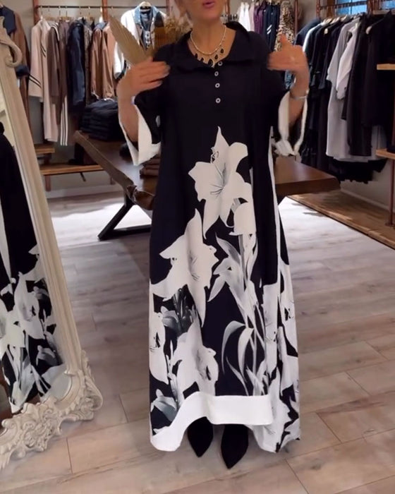 Kjole Krage Trykt Oversized Maxi