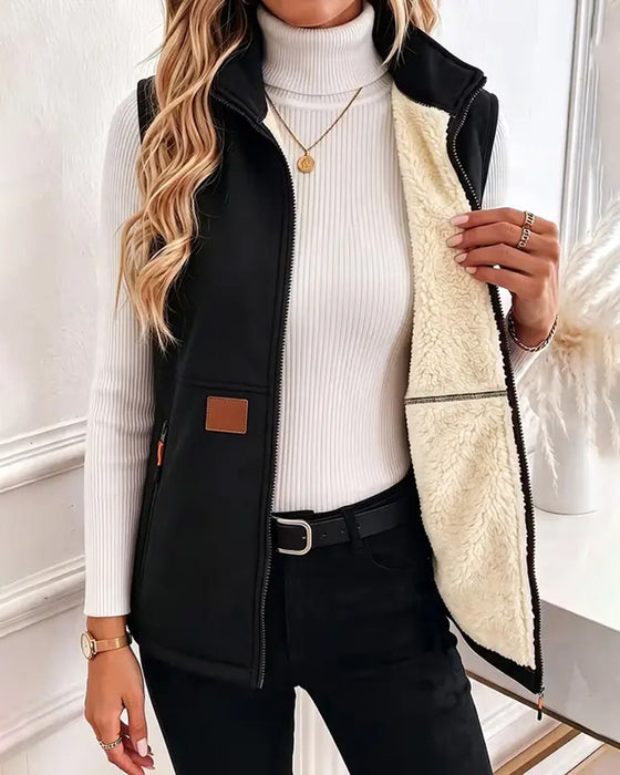 Cardigan Polstret Polar Fleece Åpen Foran