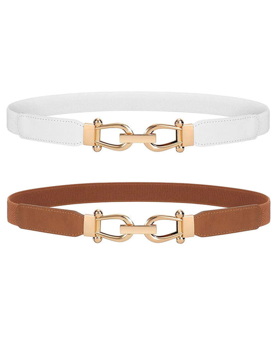 Kvinner Stretch Midjebelte Retro Elastisk Smalt Belte For Damer Med Gullspenne