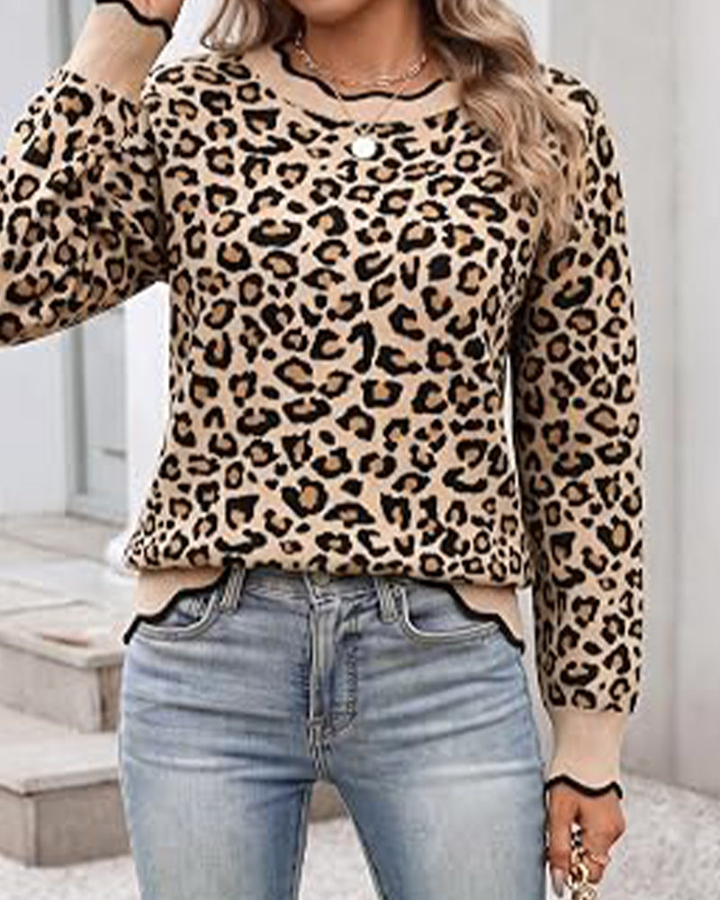 Rundhals Leopardtrykk Genser