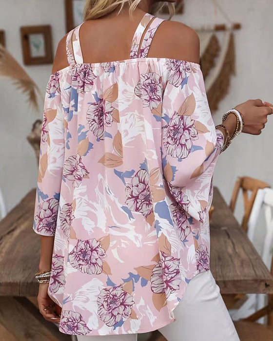 Bluse Blomstret Kors Off-Shoulder