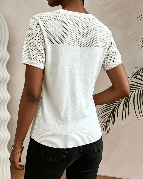 Pullovers Med V-Hals, Hulmønster, Ensfargede, Figurtilpassede