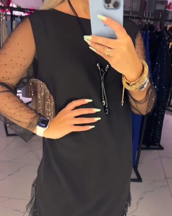 Kjole Rund Hals Gjennomsiktig Mesh Søm