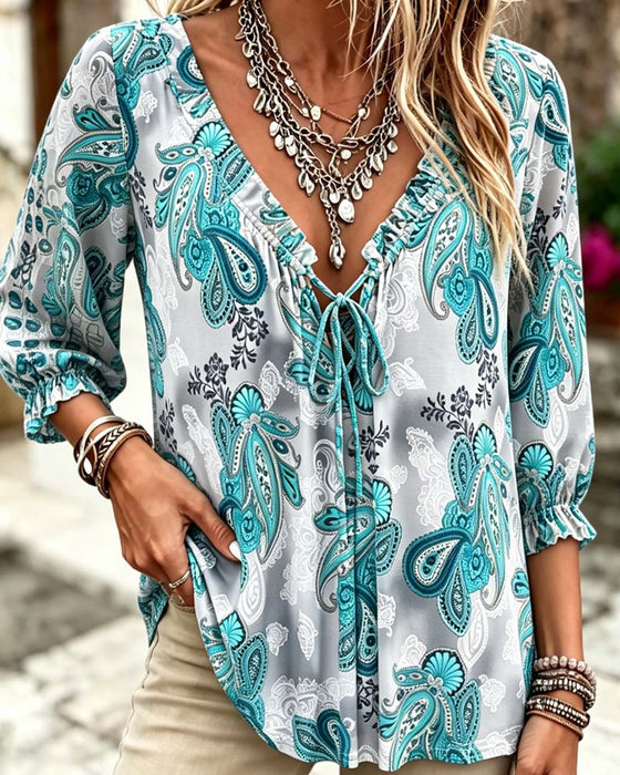 Bluser Paisley V-Hals Knyte