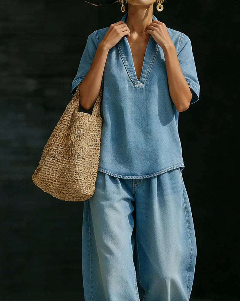 Sett Vasket Denim V-Hals