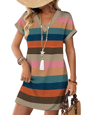 Kjole Fargerik Horisontal Stripe V-Hals