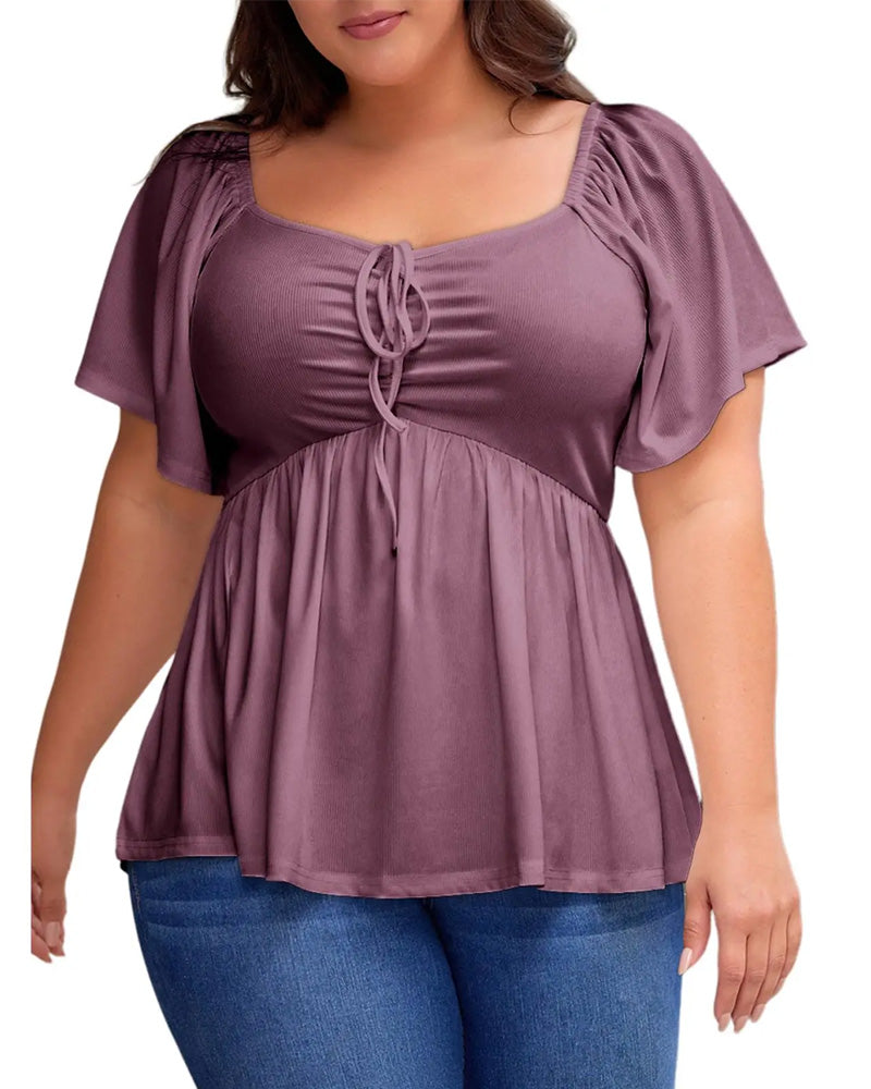 T-Skjorte Large Size Square Neck Bubble Sleeve