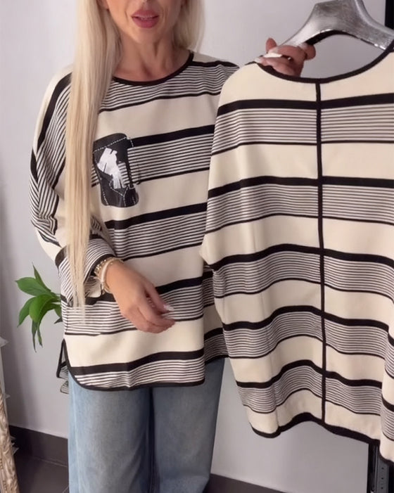 T-skjorte med rund hals og løs stripe