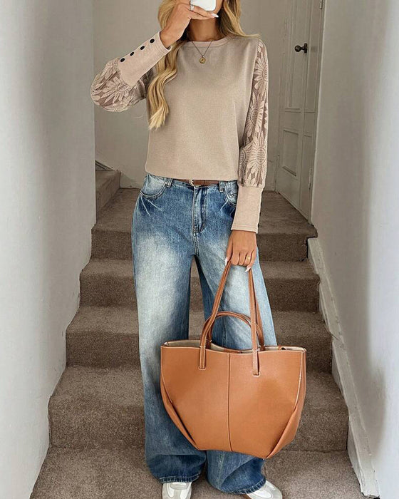 Topp Blonde Heklet Innfelling Langermet