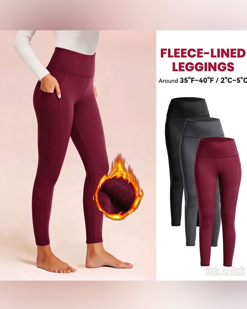 Dame Høy Midje Fleeceforet Leggings Med Lommer