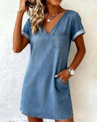 Kjole Denim V-hals Kortermet Shift