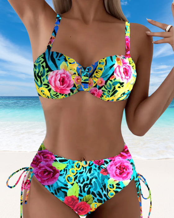 Bikini Blomsterprint Sexy Bh Trekant Snøring