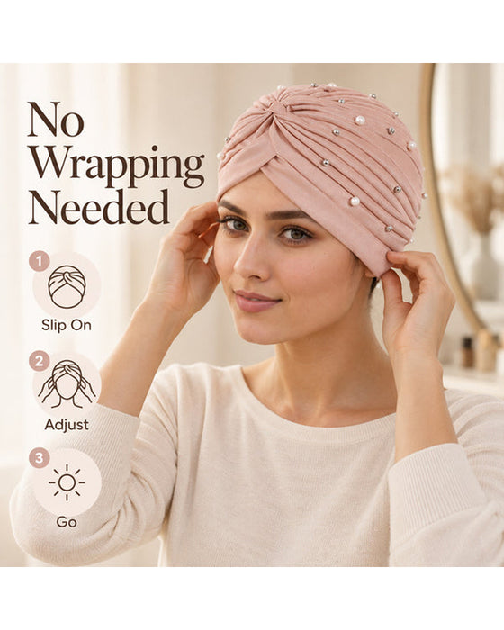 Lue Perle Plissert Forhåndsknytt Turban