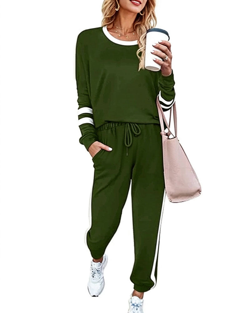 Sett Rund Hals Lang Erme Topp Joggebukser