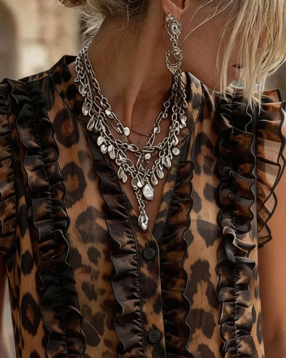 Tank Topp Ermeløs Leopard Trykk Rynket