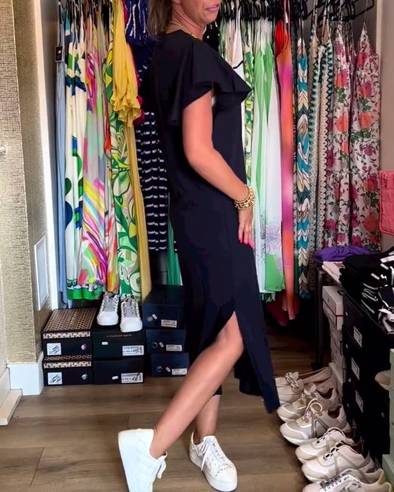 Uformell kjole med volangermer med bokstavtrykk