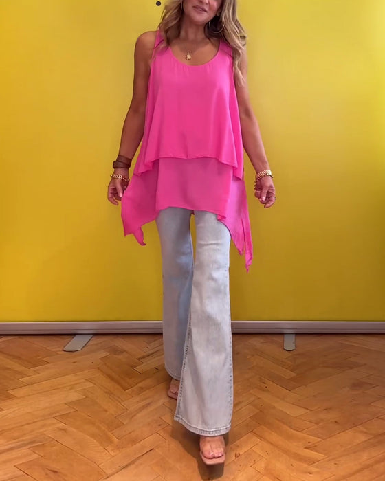 Ermeløs tolags ensfarget topp