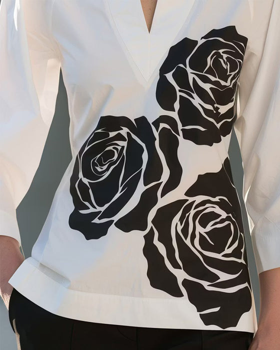 Bluse V-Hals Blomstret Trykk