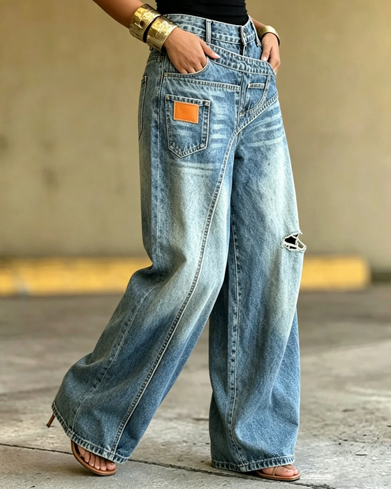 Bukser Uregelmessig Revne Denim Lange