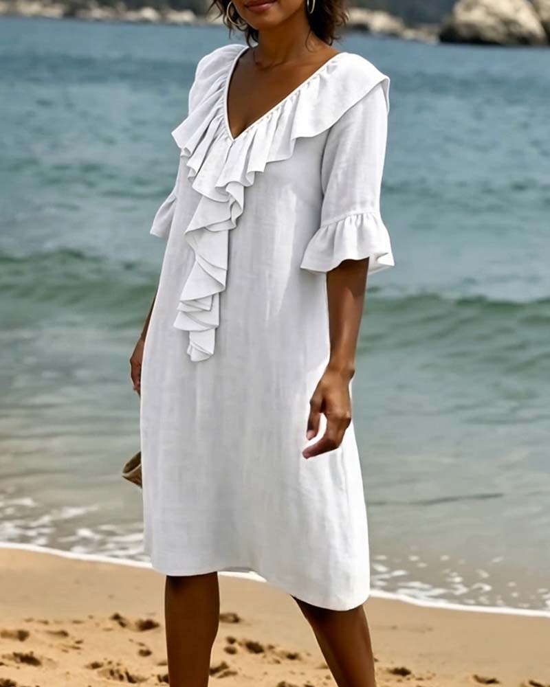 Kjole V-Hals Rysj Shift