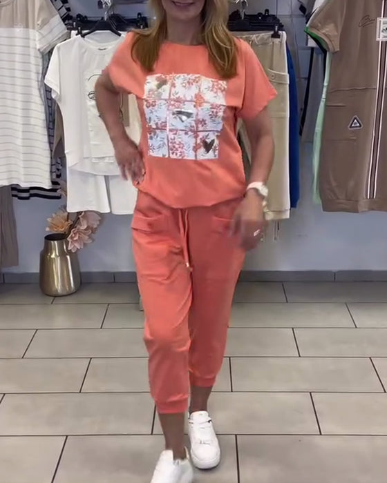 Sett Avslappet Mønstret Korte Bukser