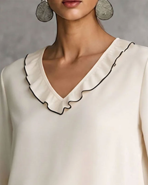 Bluse V-Hals Lang Erme