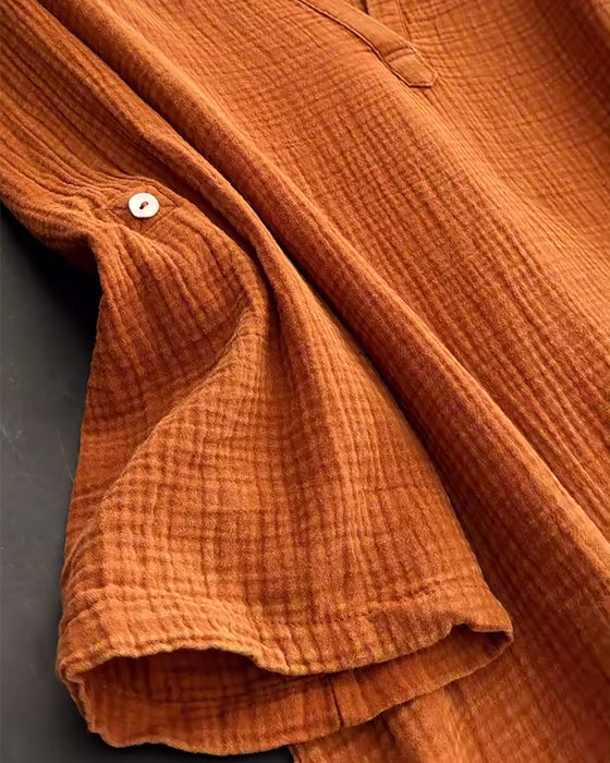 Kjole Langermet Ensfarget Enkel Krage