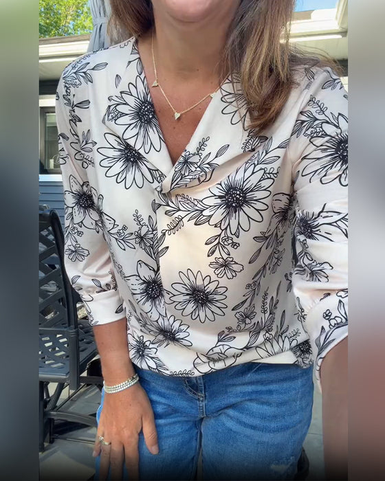 Bluse Blekk Vask Blomstrende Tre Kvarter Slag