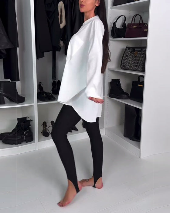 Ensfargede Leggings Med Ankelstropper