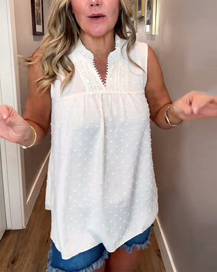 Singlet V-Hals Blonder Lappeteknikk Ermelette