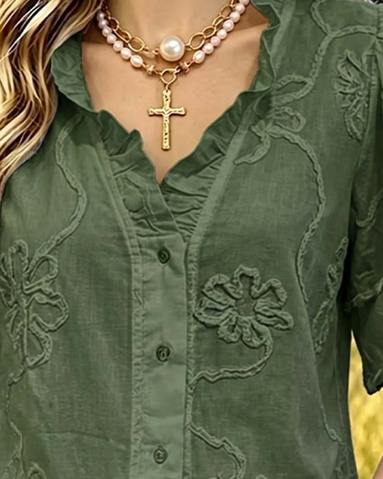 Bluse Frynset Kant Pufferme