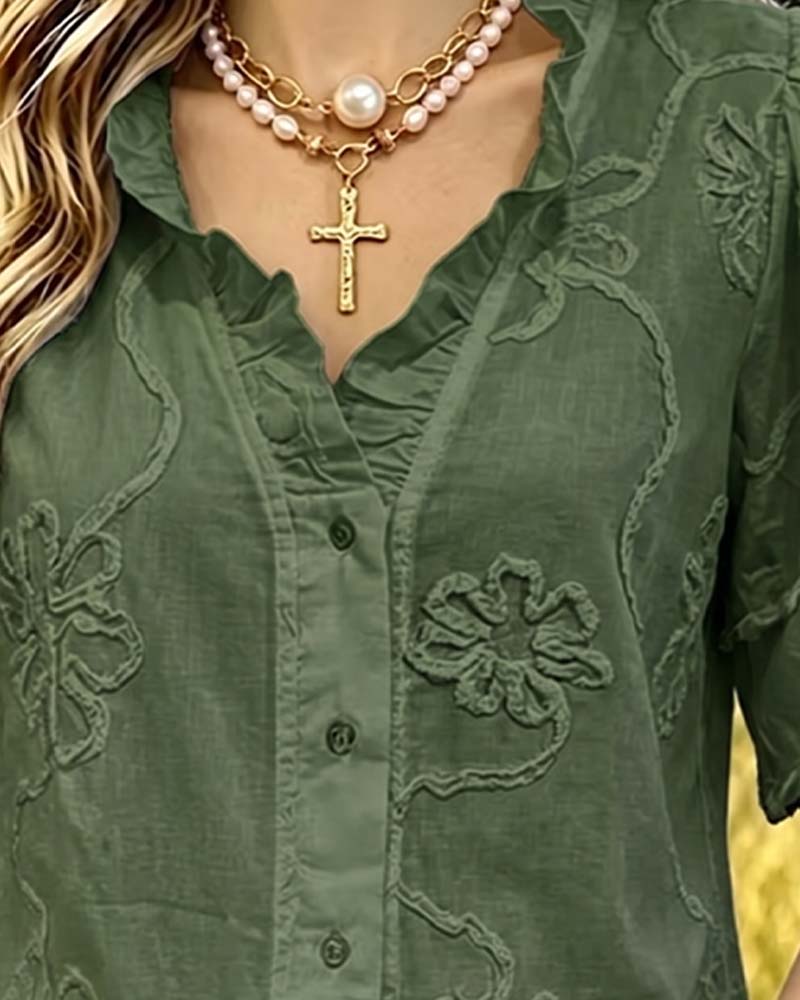 Bluse Frynset Kant Pufferme