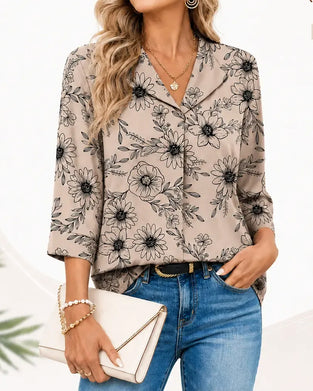 Bluse Blekk Vask Blomstrende Tre Kvarter Slag