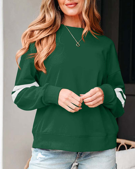 Fargeblokkert Langermet Rundhalset Sweatshirt