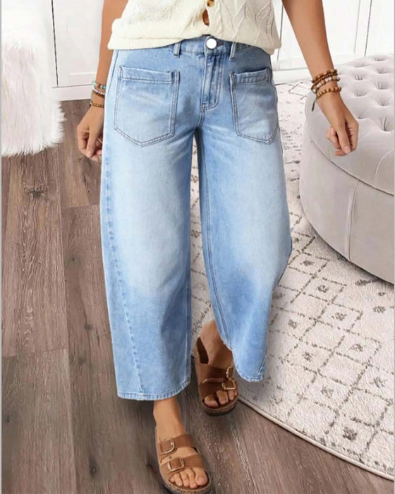 Jeans Denim Elastisk Midje Vida Ben Croppet