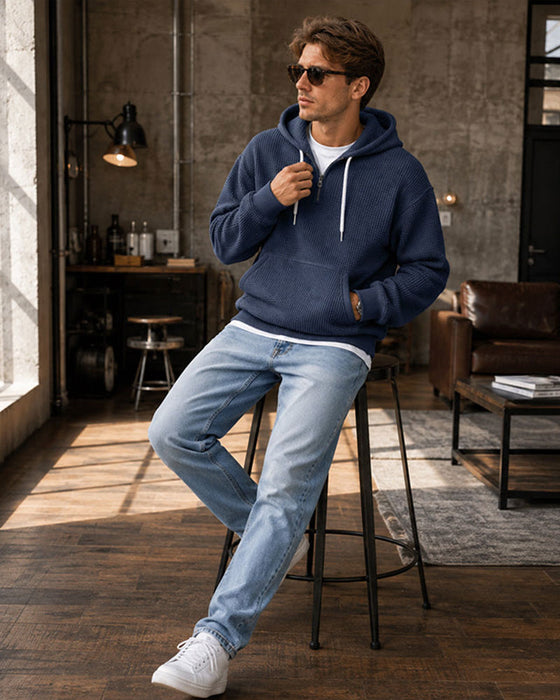 Hoodie Herre Solid Glidelås Pullover