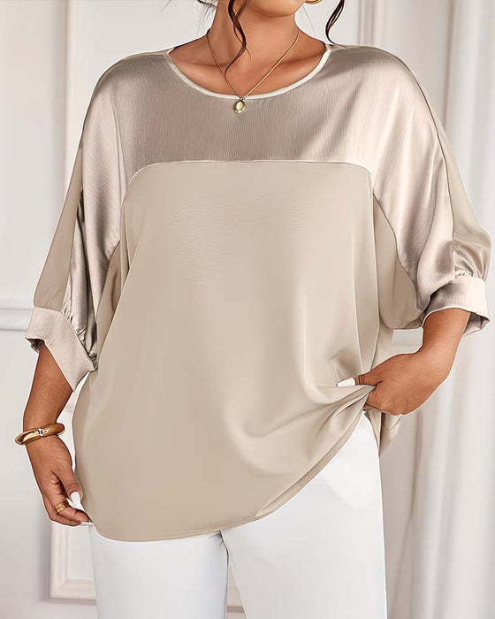 Topp Faux Satin Loose Fit Rundhalset Flagermuserme