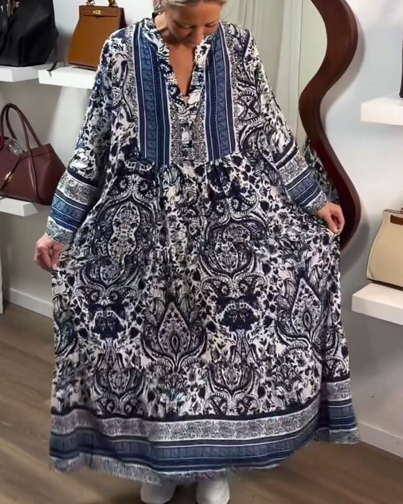 Kjole Med Retro Blomsterprint Og Maxilengde