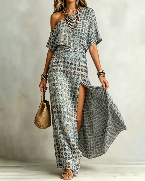 Kjole Off-Shoulder Polka Dot Splitt